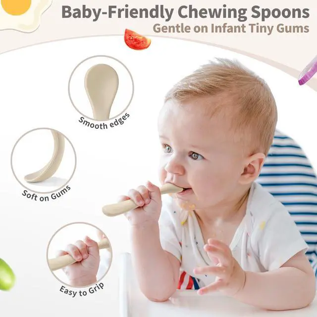 Alt view image 3 of 7 - 8-Piece Silicone Baby Spoons - Infant Spoons First Stage Self Feeding Baby Led Weaning Supplies Toddler Training Utensils Soft Chewable-Tip BPA-Free Dishwasher Safe Boil-proof