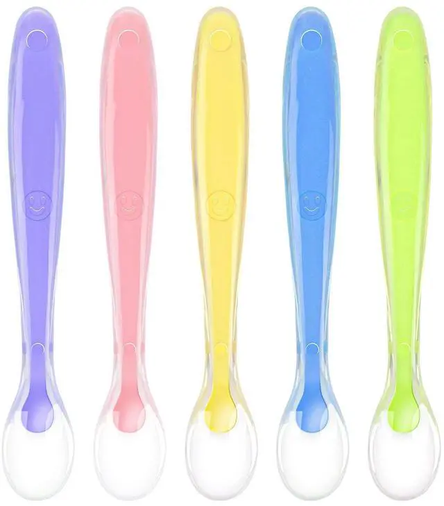 Main image of Baby Silicone Spoons, 5 PCS Baby Training Feeding Spoons for First Stage 4 Months Toddlers, Infants Utensils Feeding Supplies, Soft Tip BPA Free Gum-Friendly Dishwasher Boil-Proof