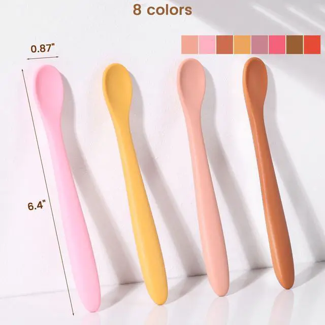 Alt view image 2 of 7 - 8-Piece Silicone Baby Spoons, First Stage Infant Self Feeding Spoons, Soft-Tip Gentle on Gums, Baby Utensils, Infant Training Spoon, Dishwasher Safe & Boil-proof