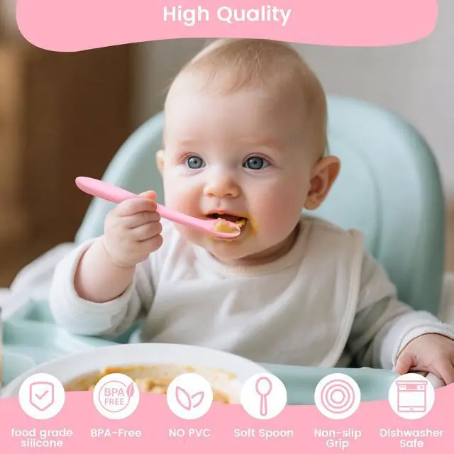 Alt view image 3 of 7 - 8-Piece Silicone Baby Spoons, First Stage Infant Self Feeding Spoons, Soft-Tip Gentle on Gums, Baby Utensils, Infant Training Spoon, Dishwasher Safe & Boil-proof