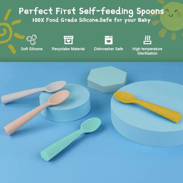Alt view image 3 of 7 - Silicone Baby Feeding Spoons - 4 PCS First Stage for Infants, Ultra-Durable & Chewproof, Dishwasher Safe Baby Utensils