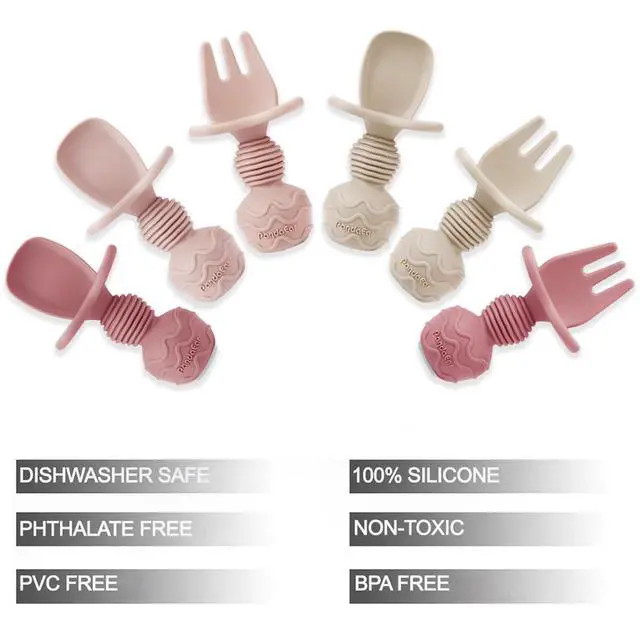 Alt view image 4 of 7 - 6 Pack Silicone Baby Spoons and Fork Feeding Set- Anti-Choke First Self Feeding Utensils for Baby Led Weaning Ages 3 Months -Pink