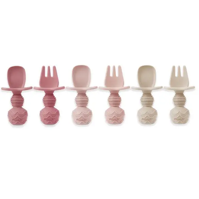 Alt view image 7 of 7 - 6 Pack Silicone Baby Spoons and Fork Feeding Set- Anti-Choke First Self Feeding Utensils for Baby Led Weaning Ages 3 Months -Pink