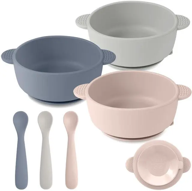 Main image of Silicone Baby Feeding Set, 3 Pack Baby Bowls with Suction and 3 Pack Baby Spoons for Babies Toddlers Kids, BPA Free, Baby Utensils Feeding Supplies, Microwave and Dishwasher Safe