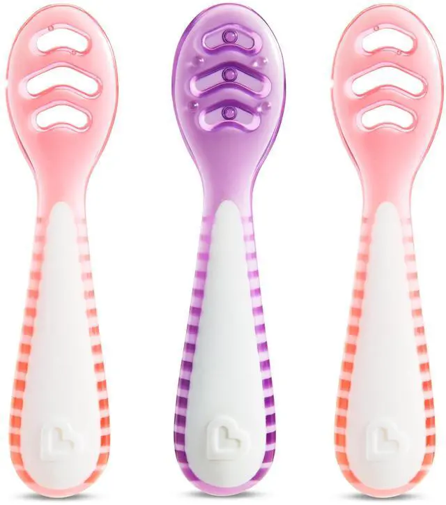 Main image of Gentle Dip Baby Spoons for Self Feeding and Baby Led Weaning, 3 Pack, Pink/Purple