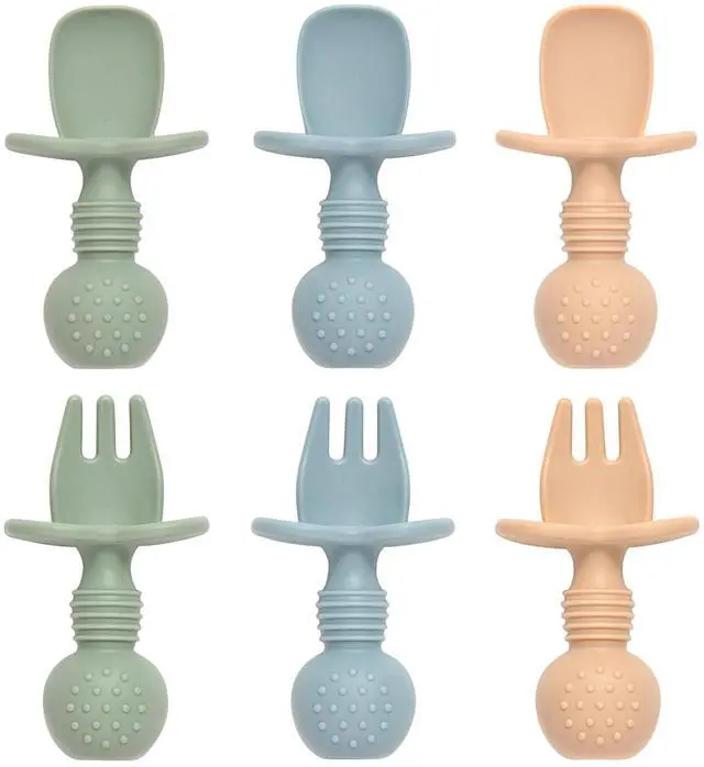 Main image of Baby Spoons and Forks Feeding Set, 6 Pack Silicone First Stage Self Feeding Toddler Utensils, BPA Free, Baby Led Weaning Supplies for Training Spoons