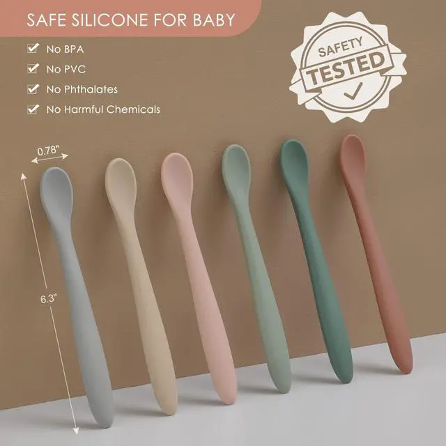 Alt view image 2 of 7 - 6-Piece Silicone Baby Feeding Spoons, First Stage Infant Spoons, Soft-Tip Easy on Gums I Baby Training Spoon | Infant Utensils Feeding Supplies, Dishwasher & Boil-proof