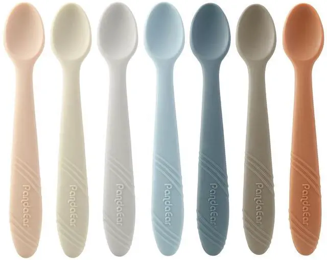 Main image of 7 Pack Silicone Baby Feeding Spoons, First Stage Training Spoon Infant Utensils Feeding Supplies, BPA Free Gum-Friendly Soft Tip Baby Led Weaning Spoon