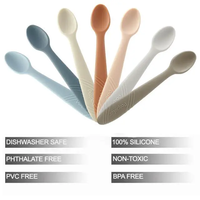 Alt view image 6 of 6 - 7 Pack Silicone Baby Feeding Spoons, First Stage Training Spoon Infant Utensils Feeding Supplies, BPA Free Gum-Friendly Soft Tip Baby Led Weaning Spoon