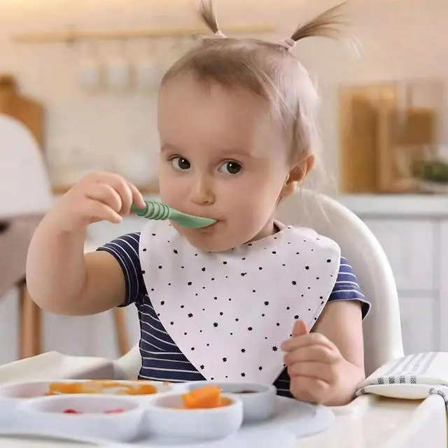 Alt view image 5 of 7 - PandaEar 6 Pack Silicone Baby Spoons for Baby Led Weaning, First Stage Baby Toddler Self Feeding Utensils 6+ Months (Blue Green Beige)