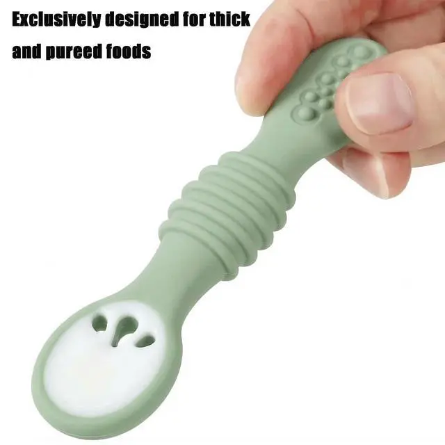 Alt view image 6 of 7 - PandaEar 6 Pack Silicone Baby Spoons for Baby Led Weaning, First Stage Baby Toddler Self Feeding Utensils 6+ Months (Blue Green Beige)