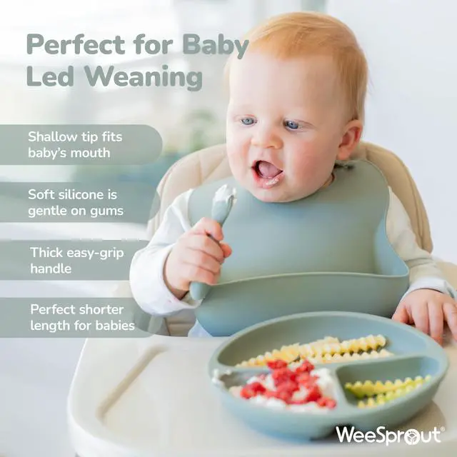Alt view image 3 of 6 - Baby Spoons for Self Feeding 6 Months +, Soft & Durable Silicone Utensils for Sensitive Gums & Teeth, Easy Grip Handles & Shorter Length for Little Hands, 3 Pack + Carrying Case