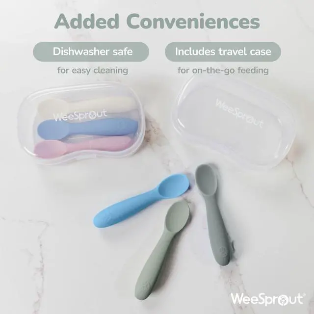 Alt view image 6 of 6 - Baby Spoons for Self Feeding 6 Months +, Soft & Durable Silicone Utensils for Sensitive Gums & Teeth, Easy Grip Handles & Shorter Length for Little Hands, 3 Pack + Carrying Case