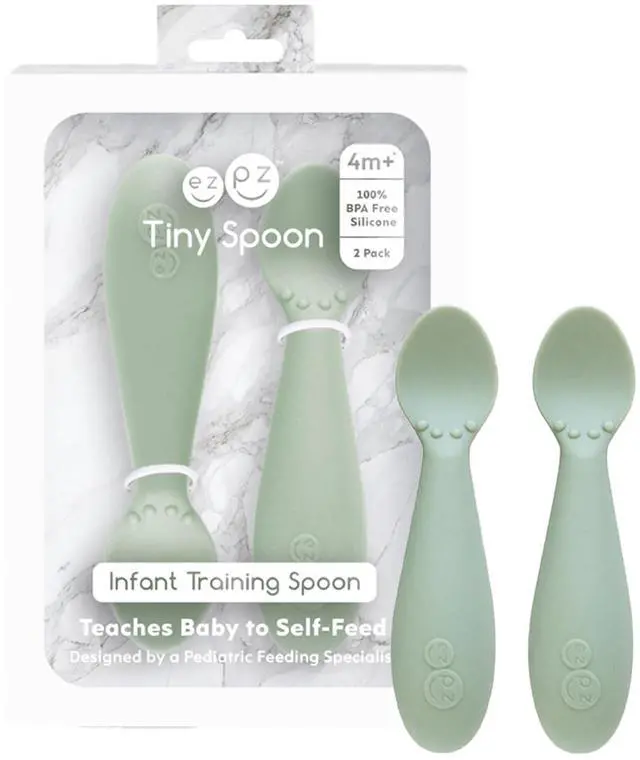 Main image of Tiny Spoon (2 Pack in Sage) - 6 Months+ - 100% Silicone Spoon for Baby Led Weaning + Purees - Designed by a Pediatric Feeding Specialist - Shower Essentials & Gifts