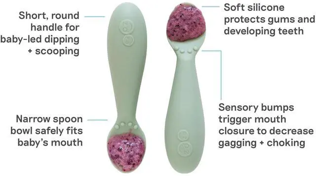 Alt view image 2 of 7 - Tiny Spoon (2 Pack in Sage) - 6 Months+ - 100% Silicone Spoon for Baby Led Weaning + Purees - Designed by a Pediatric Feeding Specialist - Shower Essentials & Gifts
