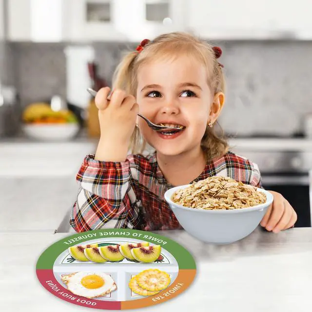 Alt view image 6 of 7 - 4 Pcs Portion Control Plates & Bowls Set (9 Inch), Self-Measuring for Weight Loss, Gastric Bypass, LapBand, Diabetes, & Healthy Diets, Divided Nutrition Plates for Adults & Children