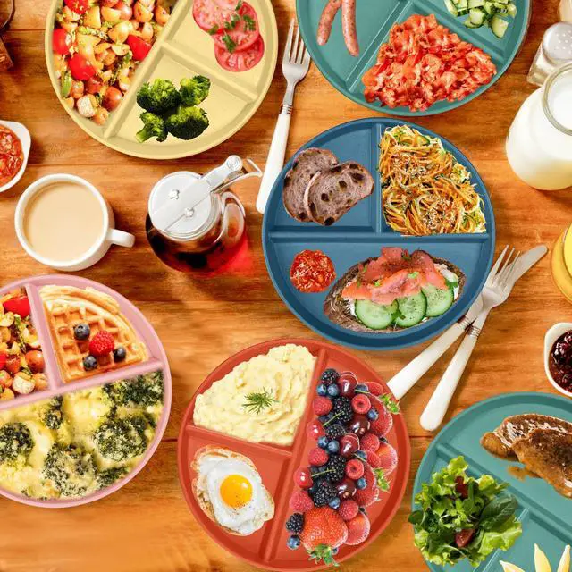 Alt view image 2 of 6 - Portion Control Plate 9Inch 5PS Round Divided Plates for Kids Adults3 Compartment Plates Reusable,Microwave And Dishwasher Safa