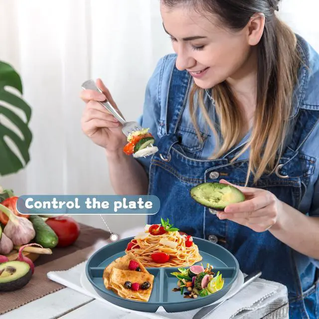 Alt view image 6 of 6 - Portion Control Plate 9Inch 5PS Round Divided Plates for Kids Adults3 Compartment Plates Reusable,Microwave And Dishwasher Safa