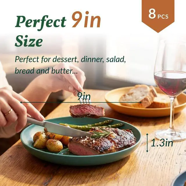 Alt view image 2 of 7 - Deep Dinner Plates Set of 8 Alternative for Plastic Plates Microwave and Dishwasher Safe Wheat Straw Plates for Kitchen Unbreakable Kids Plate Set with 4 Colors (Classic Bright, 9 inch)