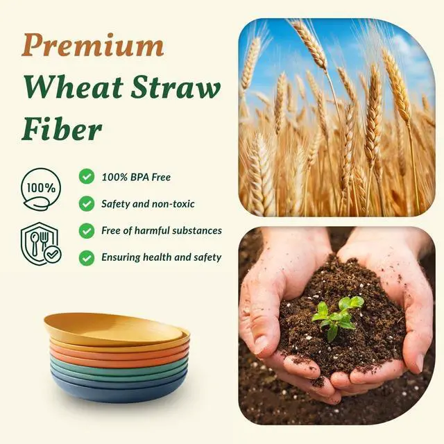 Alt view image 3 of 7 - Deep Dinner Plates Set of 8 Alternative for Plastic Plates Microwave and Dishwasher Safe Wheat Straw Plates for Kitchen Unbreakable Kids Plate Set with 4 Colors (Classic Bright, 9 inch)