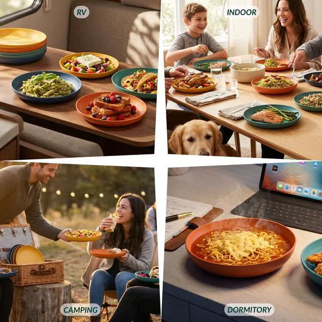 Alt view image 7 of 7 - Deep Dinner Plates Set of 8 Alternative for Plastic Plates Microwave and Dishwasher Safe Wheat Straw Plates for Kitchen Unbreakable Kids Plate Set with 4 Colors (Classic Bright, 9 inch)
