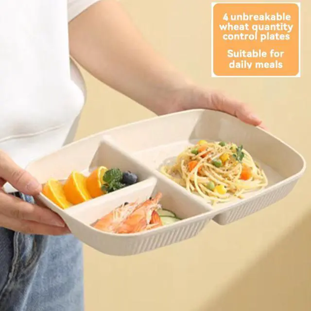 Alt view image 4 of 7 - Unbreakable Divided Plates 10.5 Inch 4 PCS,Reusable Wheat Straw PlatesPortion Control Plate Adults, Microwave And Dishwasher Safe, Perfect For Dinner Dishes Kitchen Picnic Party (Classic Series)