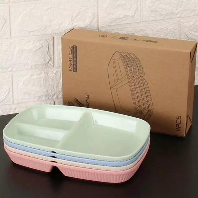 Alt view image 2 of 7 - Unbreakable Divided Plates 10.5 Inch 4 PCS,Reusable Wheat Straw PlatesPortion Control Plate Adults, Microwave And Dishwasher Safe, Perfect For Dinner Dishes Kitchen Picnic Party (Classic Series)