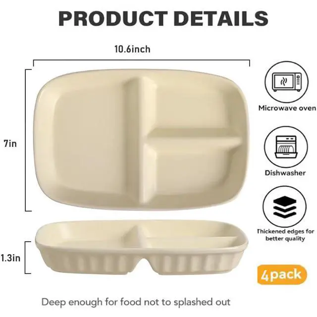 Alt view image 5 of 7 - Unbreakable Divided Plates 10.5 Inch 4 PCS,Reusable Wheat Straw PlatesPortion Control Plate Adults, Microwave And Dishwasher Safe, Perfect For Dinner Dishes Kitchen Picnic Party (Classic Series)