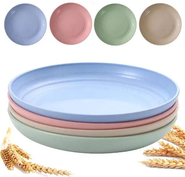 Main image of 9 Inch Unbreakable Wheat Straw Plates - Reusable Plate Set - Dishwasher & Microwave Safe - Dinner Dishes Lightweight Plates Salad Kids Adult Plate for Kitchen Camping - BPA Free (Plate-9in)