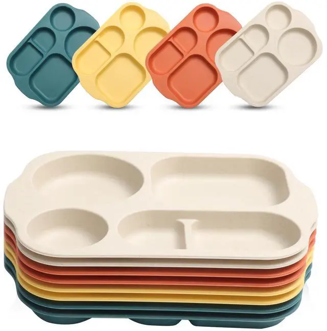 Main image of 12 Inch (8PCS) Unbreakable Divided Plates for Kids Adults, Wheat Straw Dividers Plates, Reusable Compartment Plates,Dishwasher & Microwave Safe
