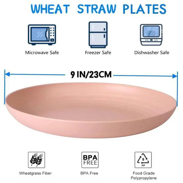 Alt view image 3 of 7 - 9 Inch Unbreakable Wheat Straw Plates - Reusable Plate Set - Dishwasher & Microwave Safe - Dinner Dishes Lightweight Plates Salad Kids Adult Plate for Kitchen Camping - BPA Free (Plate-9in)