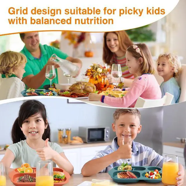 Alt view image 3 of 6 - 12 Inch (8PCS) Unbreakable Divided Plates for Kids Adults, Wheat Straw Dividers Plates, Reusable Compartment Plates,Dishwasher & Microwave Safe