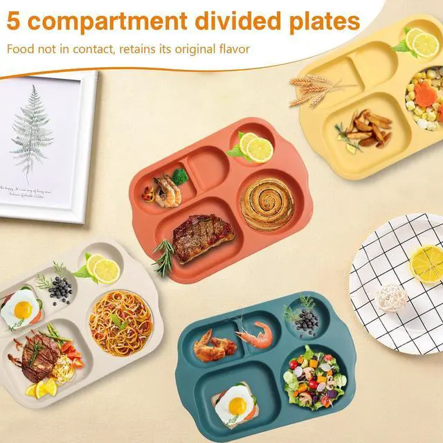Alt view image 2 of 6 - 12 Inch (8PCS) Unbreakable Divided Plates for Kids Adults, Wheat Straw Dividers Plates, Reusable Compartment Plates,Dishwasher & Microwave Safe