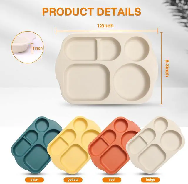 Alt view image 6 of 6 - 12 Inch (8PCS) Unbreakable Divided Plates for Kids Adults, Wheat Straw Dividers Plates, Reusable Compartment Plates,Dishwasher & Microwave Safe