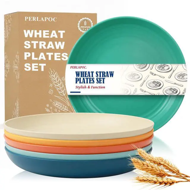 Main image of Wheat Straw Plates, 9 in Deep Dinner Plates Set of 6, Alternative Plastic Plates Reusable, Unbreakable Microwave and Dishwasher Safe Kids Plate for Kitchen, Camping, Multi
