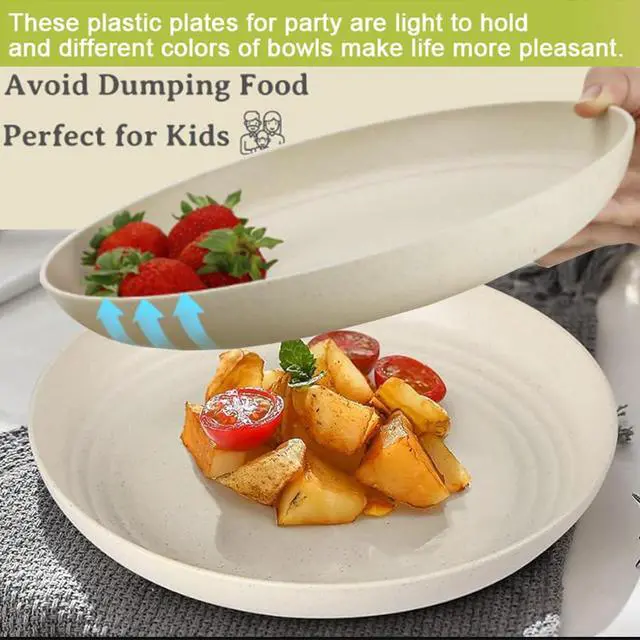 Alt view image 4 of 7 - 9 Inch Unbreakable Wheat Straw Plates - Reusable Plate Set - Dishwasher & Microwave Safe - Dinner Dishes Lightweight Plates Salad Kids Adult Plate for Kitchen Camping - BPA Free (Plate-9in)