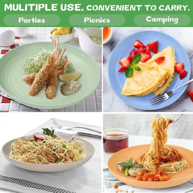 Alt view image 6 of 7 - 9 Inch Unbreakable Wheat Straw Plates - Reusable Plate Set - Dishwasher & Microwave Safe - Dinner Dishes Lightweight Plates Salad Kids Adult Plate for Kitchen Camping - BPA Free (Plate-9in)