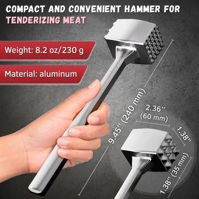 Alt view image 3 of 7 - Meat Tenderizer 1 pcs Aluminium Mallet Dual-Sided - Tenderizer Tool Kitchen Pounder - Home Hammer for Tenderizing Ice Steak Stainless Veal & Chicken Safe Beater 1309479