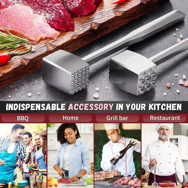Alt view image 4 of 7 - Meat Tenderizer 1 pcs Aluminium Mallet Dual-Sided - Tenderizer Tool Kitchen Pounder - Home Hammer for Tenderizing Ice Steak Stainless Veal & Chicken Safe Beater 1309479