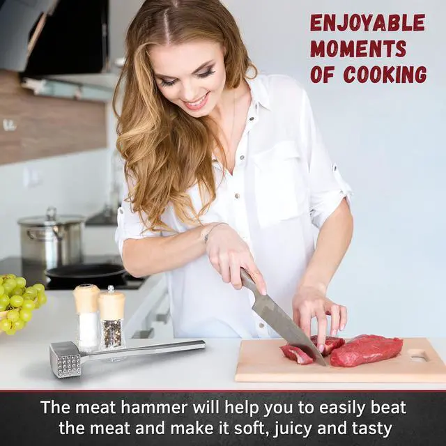 Alt view image 5 of 7 - Meat Tenderizer 1 pcs Aluminium Mallet Dual-Sided - Tenderizer Tool Kitchen Pounder - Home Hammer for Tenderizing Ice Steak Stainless Veal & Chicken Safe Beater 1309479
