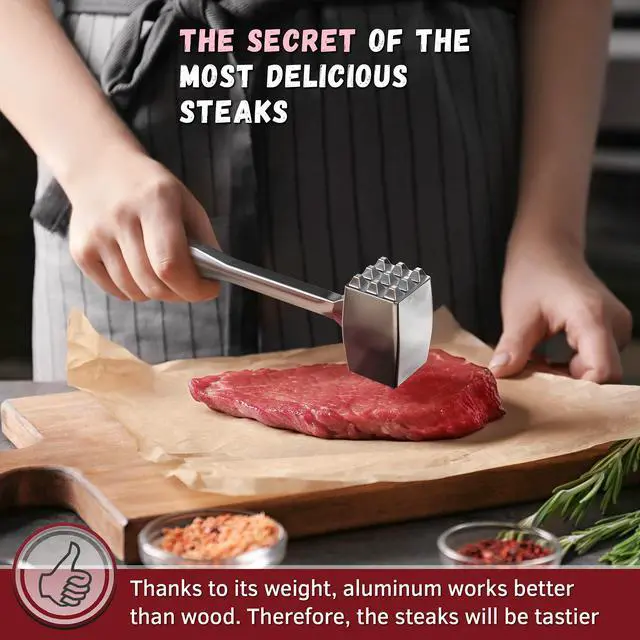 Alt view image 7 of 7 - Meat Tenderizer 1 pcs Aluminium Mallet Dual-Sided - Tenderizer Tool Kitchen Pounder - Home Hammer for Tenderizing Ice Steak Stainless Veal & Chicken Safe Beater 1309479