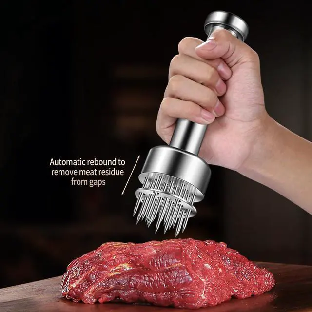 Alt view image 5 of 7 - Stainless Steel Meat Tenderizer Tool, 21 Sharp Needles, Chicken Meat Tenderizer, Tenderizing Steak, Beef, Chicken, Pork, Barbecue, Marinating Prep Tool, with free cleaning brush
