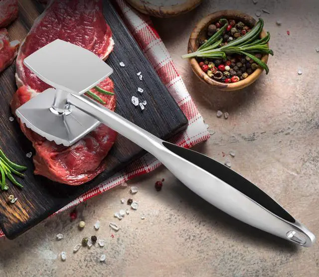 Alt view image 5 of 7 - Meat Tenderizer Hammer Tool Pounder For Tenderizing Steak Beef Poultry, Heavy Duty Dual-Sided Mallet with Soft Grip Handle - Multifunctional Kitchen Beater for Chicken,Fish, Baking