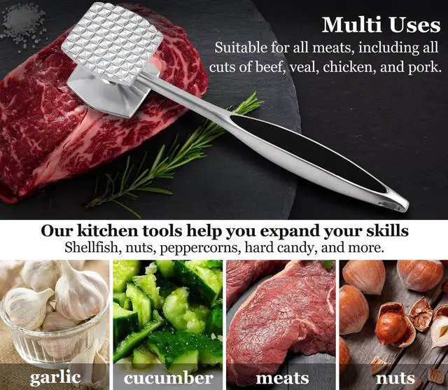 Alt view image 7 of 7 - Meat Tenderizer Hammer Tool Pounder For Tenderizing Steak Beef Poultry, Heavy Duty Dual-Sided Mallet with Soft Grip Handle - Multifunctional Kitchen Beater for Chicken,Fish, Baking