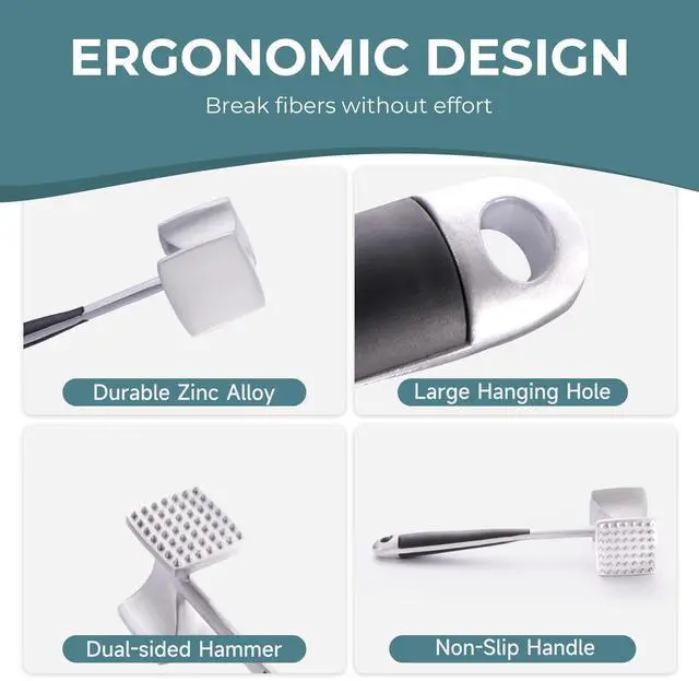 Alt view image 4 of 7 - Meat Tenderizer Hammer with Comfortable-Grip Handle, Dual-side Mallet for Kitchen, Heavy Duty Pounder For Tenderizing Steak, Beef and Fish