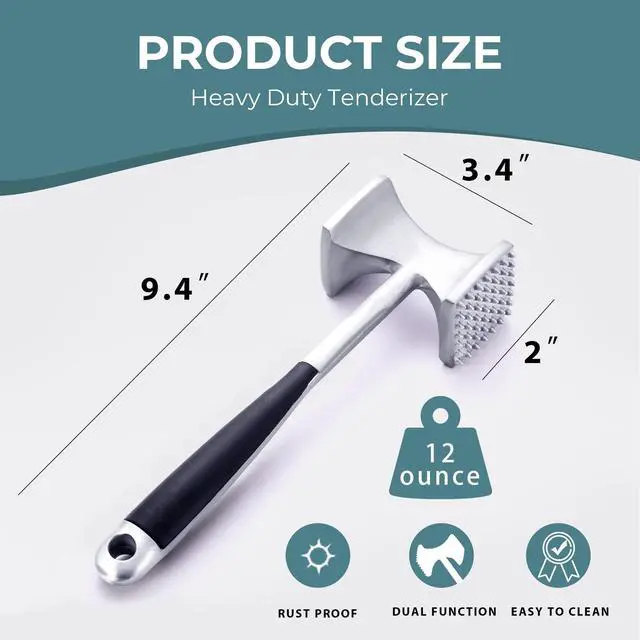 Alt view image 6 of 7 - Meat Tenderizer Hammer with Comfortable-Grip Handle, Dual-side Mallet for Kitchen, Heavy Duty Pounder For Tenderizing Steak, Beef and Fish