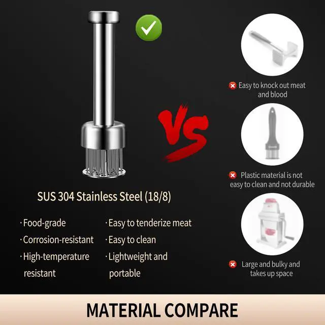 Alt view image 3 of 7 - Stainless Steel Meat Tenderizer Tool, 21 Sharp Needles, Chicken Meat Tenderizer, Tenderizing Steak, Beef, Chicken, Pork, Barbecue, Marinating Prep Tool, with free cleaning brush