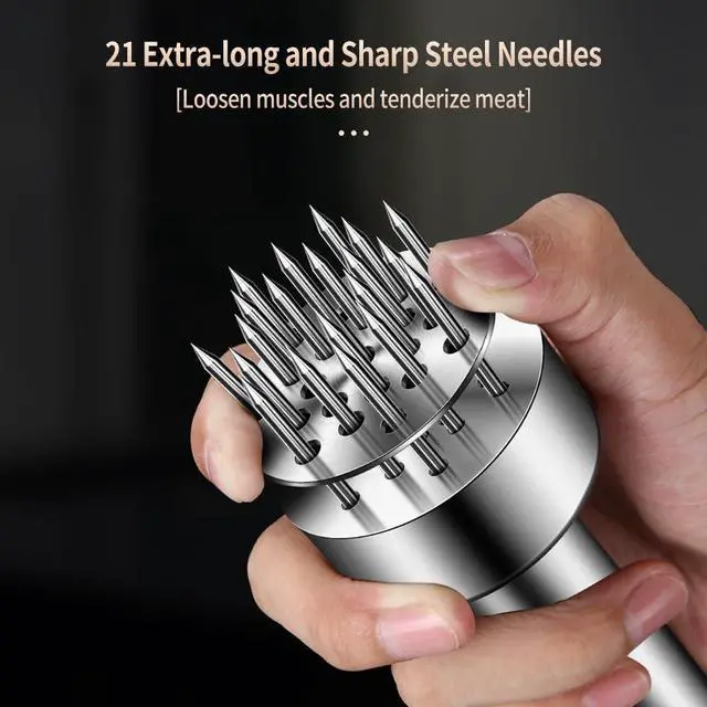 Alt view image 7 of 7 - Stainless Steel Meat Tenderizer Tool, 21 Sharp Needles, Chicken Meat Tenderizer, Tenderizing Steak, Beef, Chicken, Pork, Barbecue, Marinating Prep Tool, with free cleaning brush