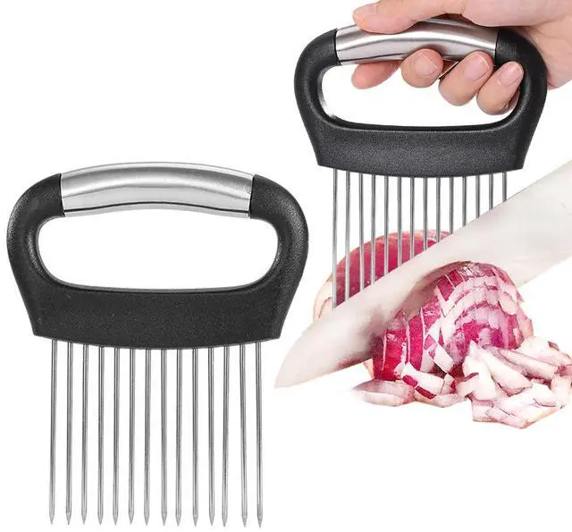 Main image of Large Onion Holder for Slicing, 304 Stainless Steel Large Onion Cutter Vegetable Chopper,Tomato Slicer for Potato, Practical Meat Tenderizer Tool, Kitchen Food Slicer Guide for Neat Slicing