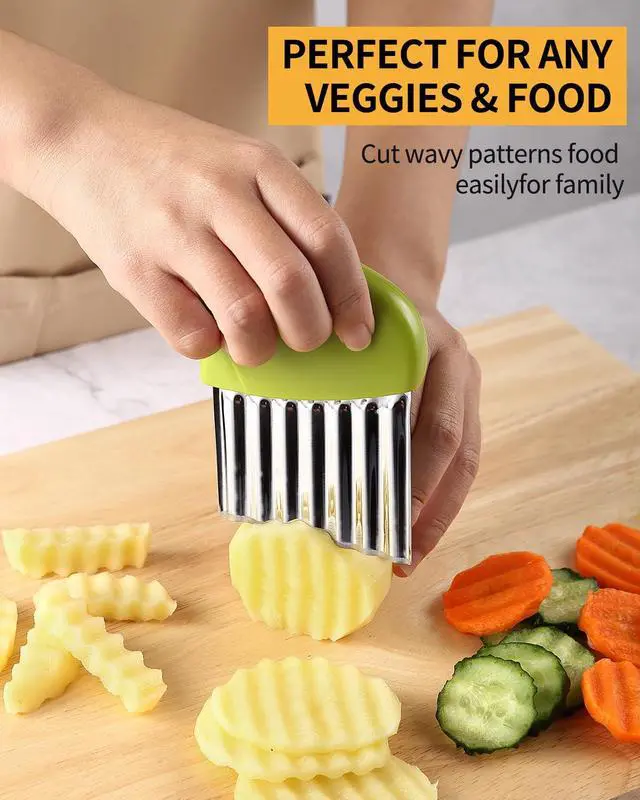 Alt view image 3 of 7 - Crinkle Cutter Stainless Steel Potato Carrot Chip Vegetable Crinkle Wavy Chopper Cutter French Fry Slicer